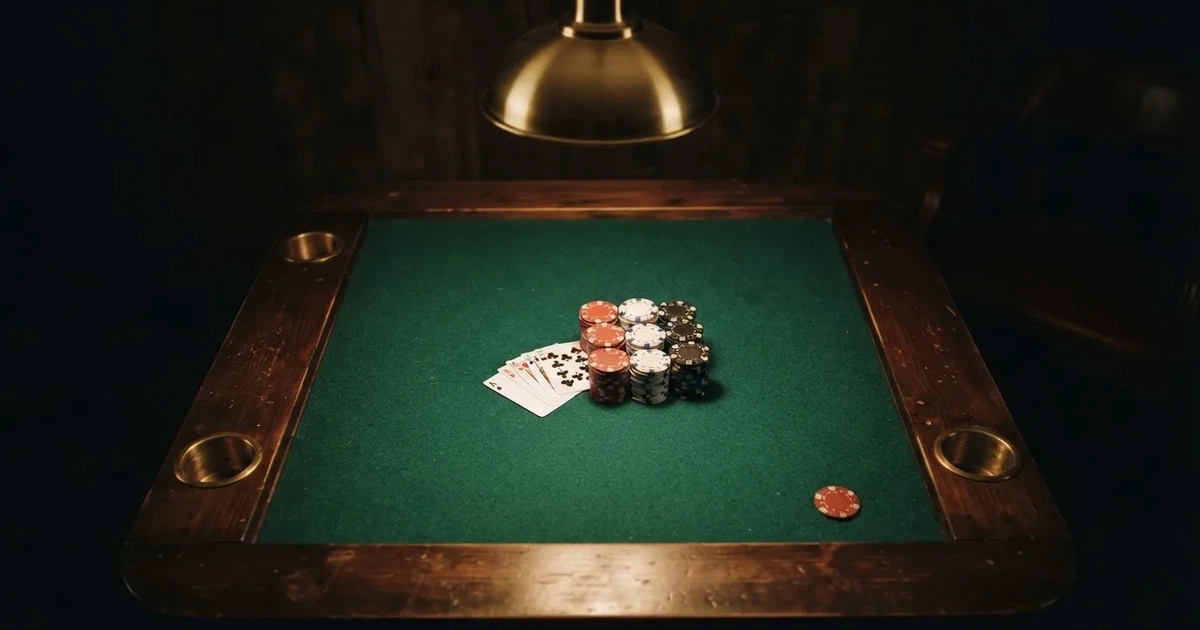 Osvětlený herní stůl s kartami a žetony shora — nejlepší live casino CZ